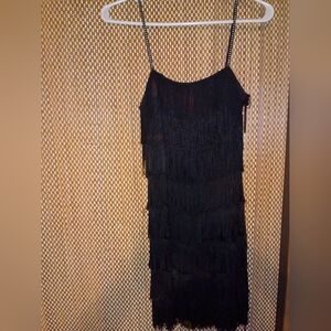 Black Layered Fringe Mini Dress